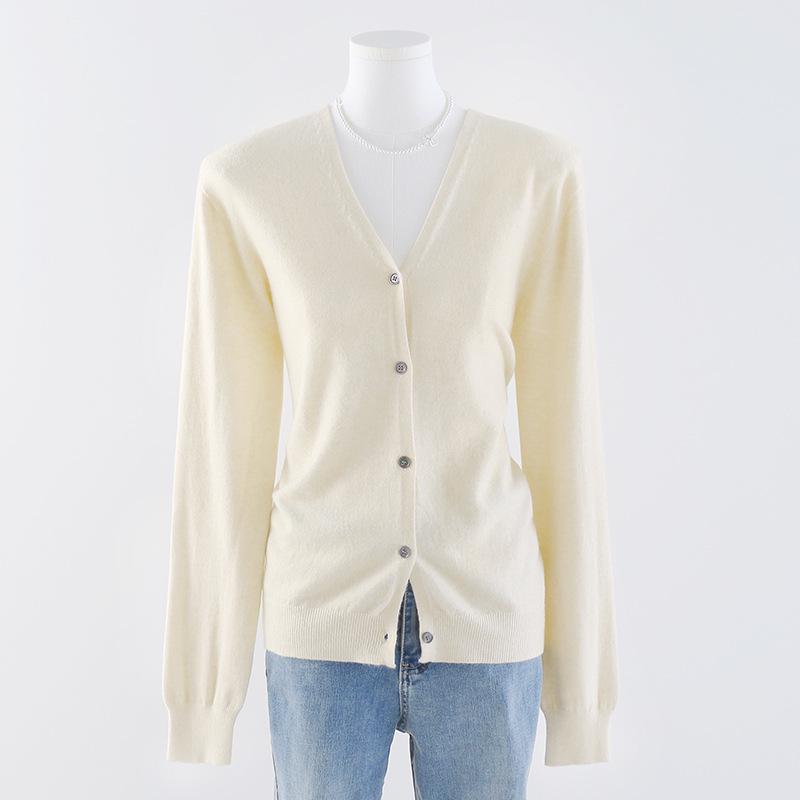 

Безшовний цілісний кардиган з V-подібним вирізом на ранню осінь - Приталений, однотонний, універсальний жіночий верхній одяг One Size