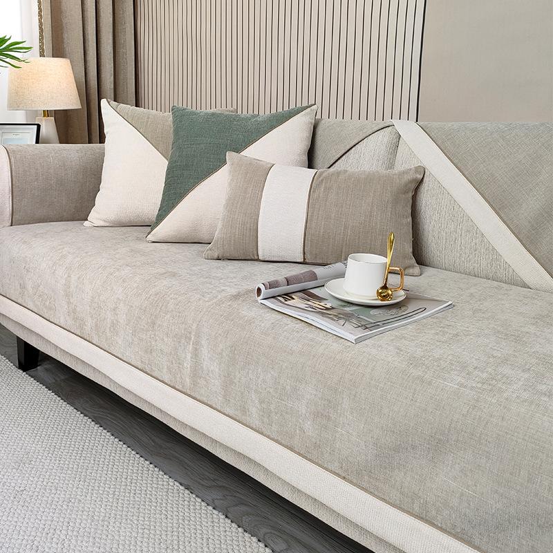 Modern Minimalist Sofa Cover Solid Color Sofa Mat Universal Living Room for Seasons Sofa Cover Chenille Anti-skid Cover Cloth