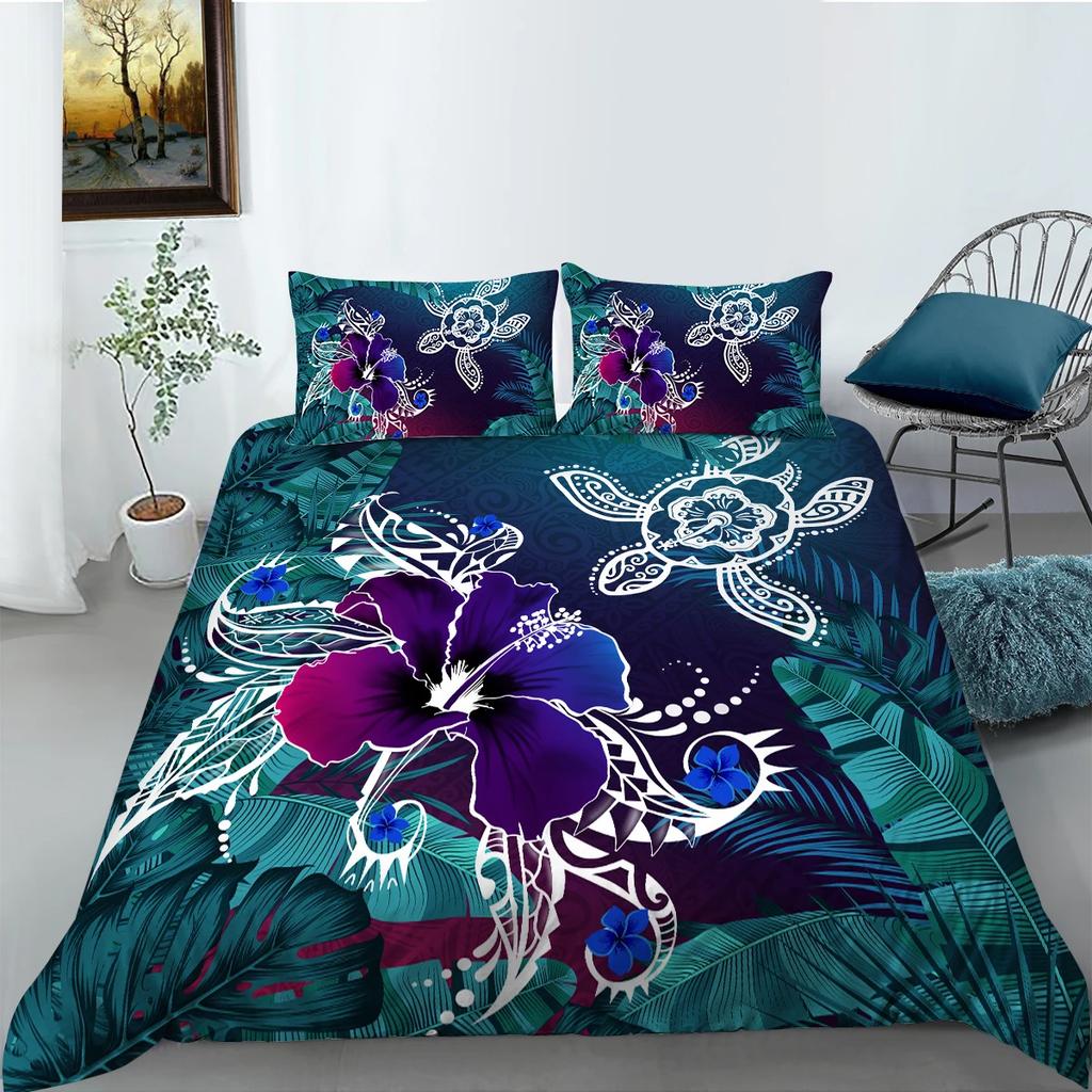 Exotic Sea Turtle Duvet Cover Set Bohemian Floral Ocean Animal Bedding Set Microfiber Tortoise Comforter Cover Single Queen Size