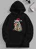 Men'S Plus Size Hoodie, Casual Hooded Sweatshirt with Festive Red Fox And Christmas Lights