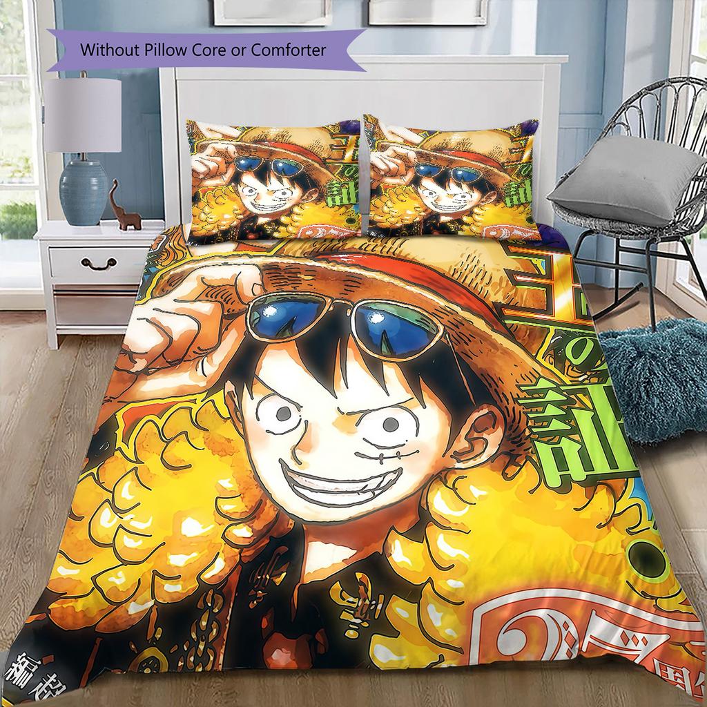 Set Piumone Copripiumone Federe Letto con Fantasia di Monkey D. Luffy One Piece Regalo di Compleanno per la Casa(1 * copripiumino + 2 * federa, senza nucleo)