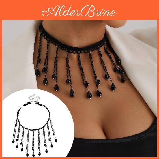 Choker Gothic Tassel Necklace Crystal Metal Necklaces With Adjustable Length For Women
