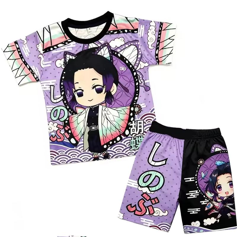 Demon Slayer Kyojuro Rengoku Flame Hashira 2-Piece Set Short Sleeve T-shirt and Matching Shorts Anime Print Casual Loungewear