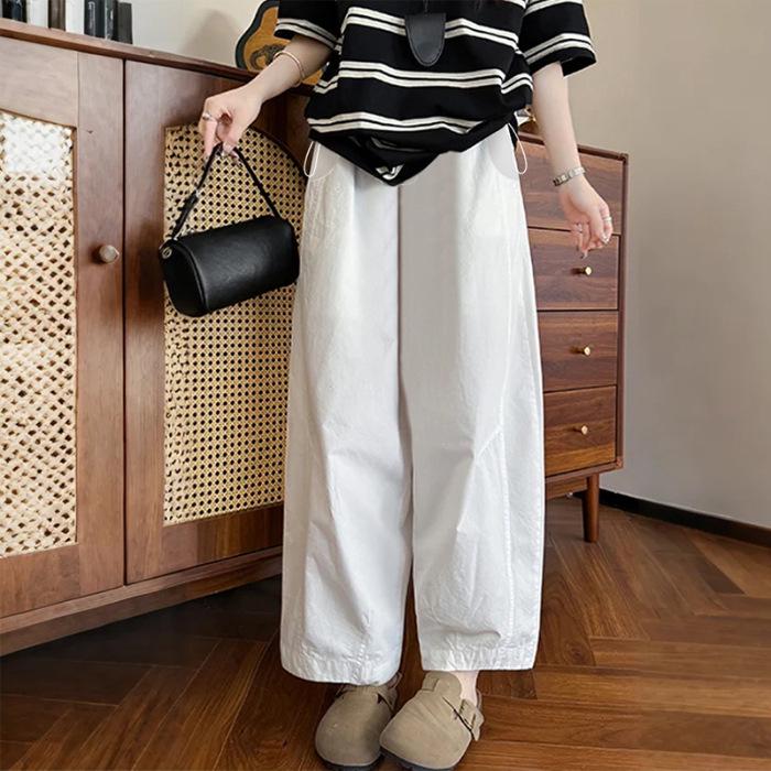 2026 Korean Style Summer Maternity Cropped Carrot Pants - Loose Fit, Adjustable Drawstring, No Belly Support XXL