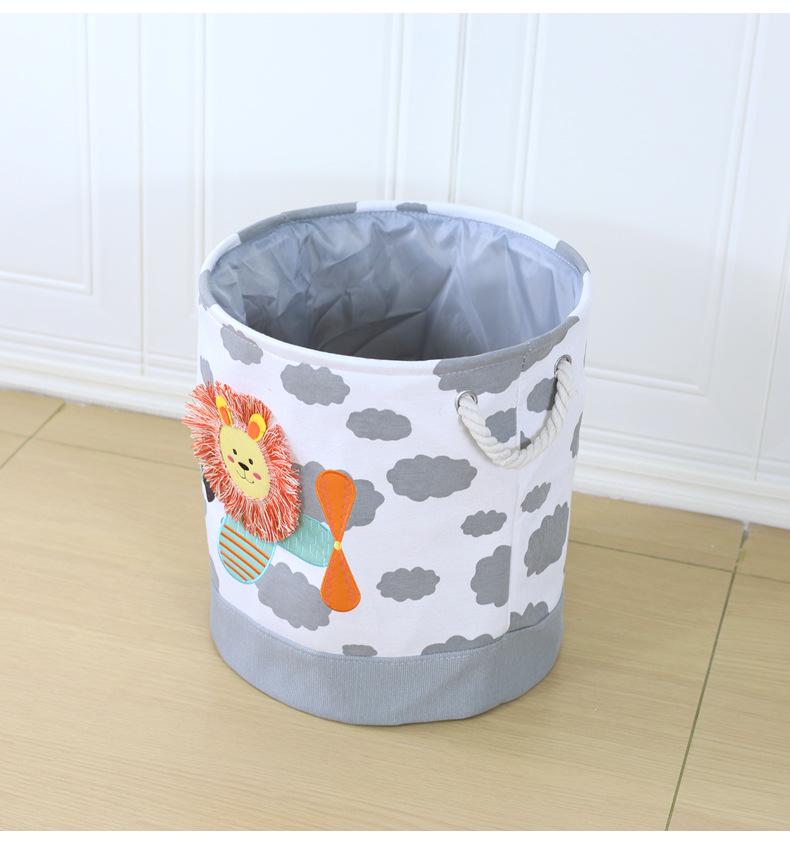 Children's Cartoon Embroidery Storage Bucket - Fabric Cotton Linen Organizer for Toys, Laundry, and Sundries.