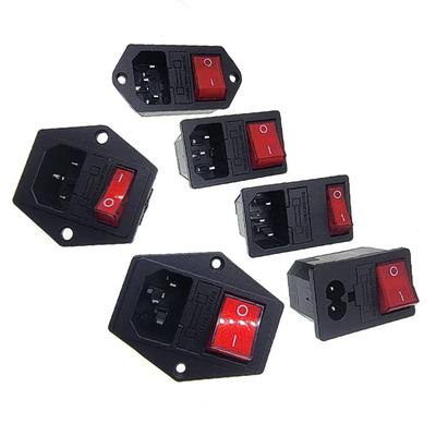 Neuer integrierter roter Kontrollschalter 10A250VAC Wippschalter Stromwippschalter Sicherung IEC 320 C14 Einbausteckdose 3-poliger Stecker mit Befestigungslöchern