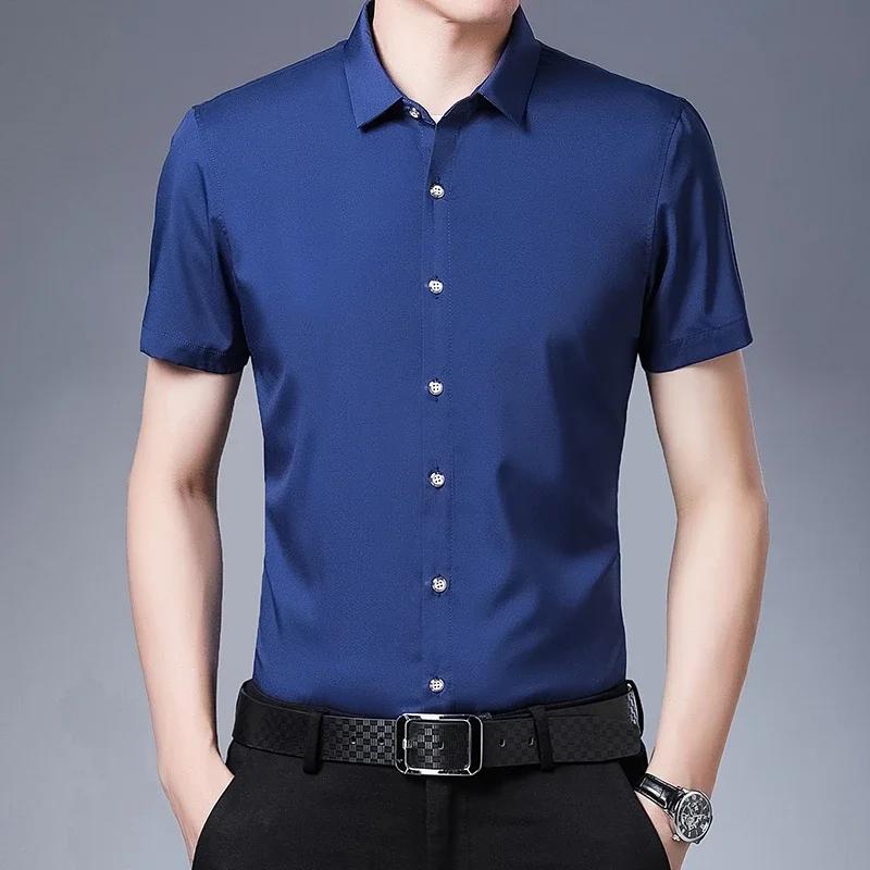 Men's Business Casual Solid Color Short Sleeved Shirt Non Ironing Comfortable Top