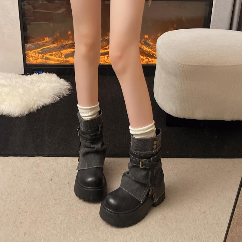 New Winter Punk Style Women Ankle Boots Fashion Belt Buckle Ladies Concise Chunky Platform Heel Short Booties  De Mujer