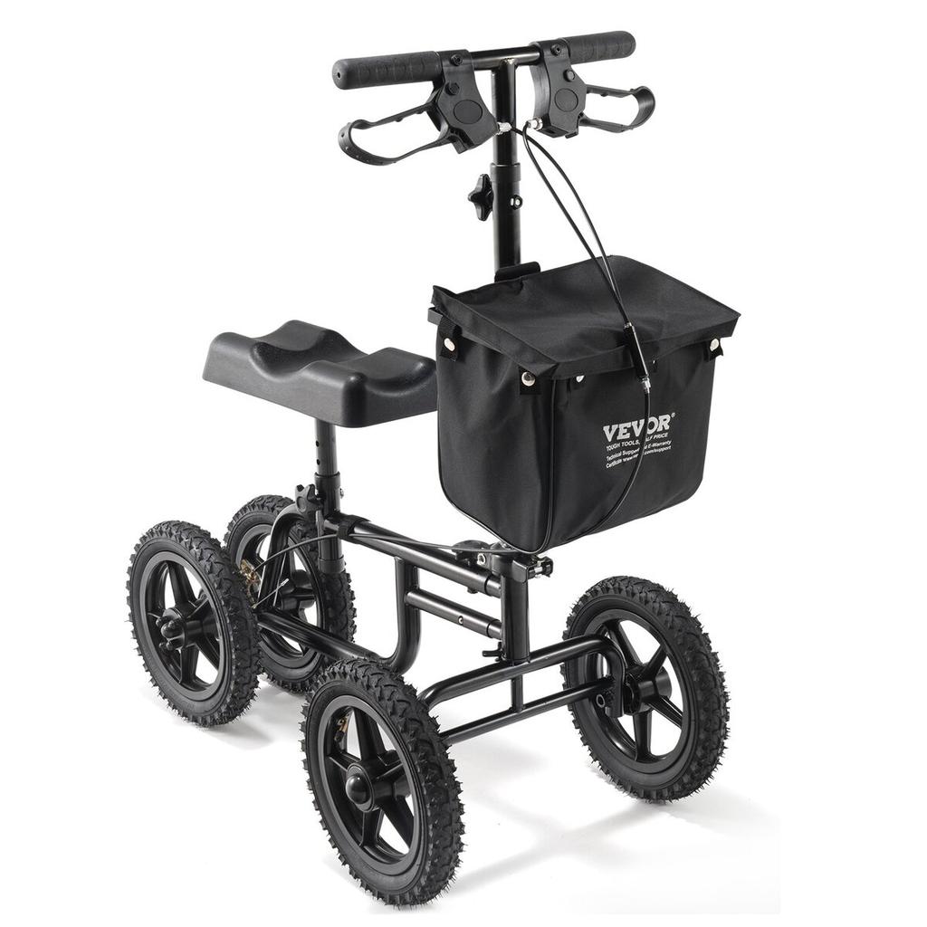Folding Knee Scooter, Carbon Steel Steerable Knee Walker with Height-Adjustable Handlebar & Knee Pad, 12" All-Terrain Wheel, Dual Brakes, Leg Recovery