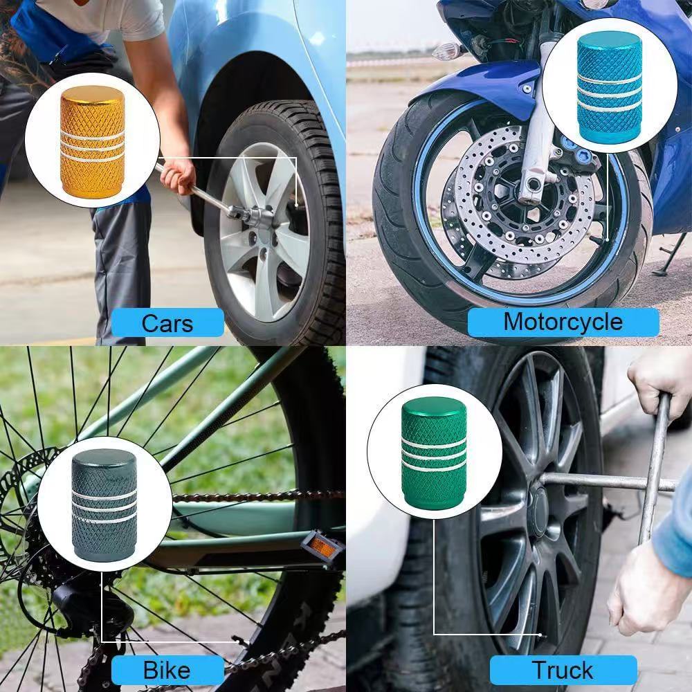 4 Stück Autoreifen-Ventilkappen, Rändel-Stil, Reifenventilkappe, Aluminium-Reifen-Radschaft, Luftventilkappe, Auto-Universalzubehör