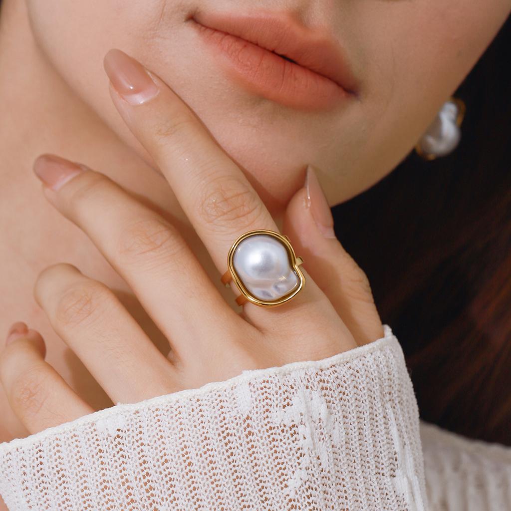 Youthway Elegant Minimalist Stainless Steel Irregular Baroque Imitation Zircon Earrings Necklace Rings Set Women Zircon Gift