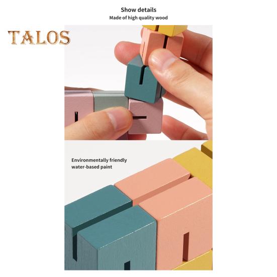 Wooden Twisting Block Toy Portable Travel Educational 3D Puzzle Colorful Twisted Cube Sensory Toy Toddlers Boys Girls Gift Party Favors