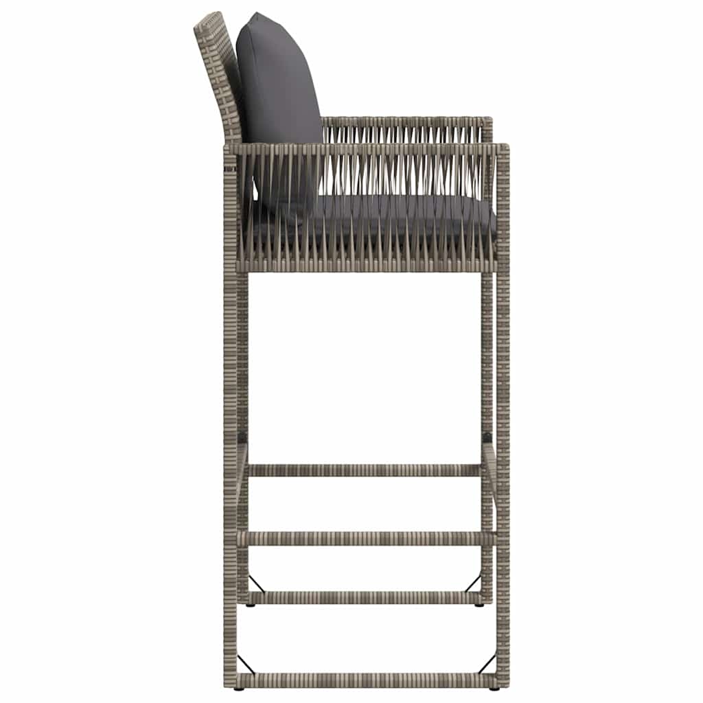Garden Bar Stool with Cushions 2 pcs Grey Poly Rattan