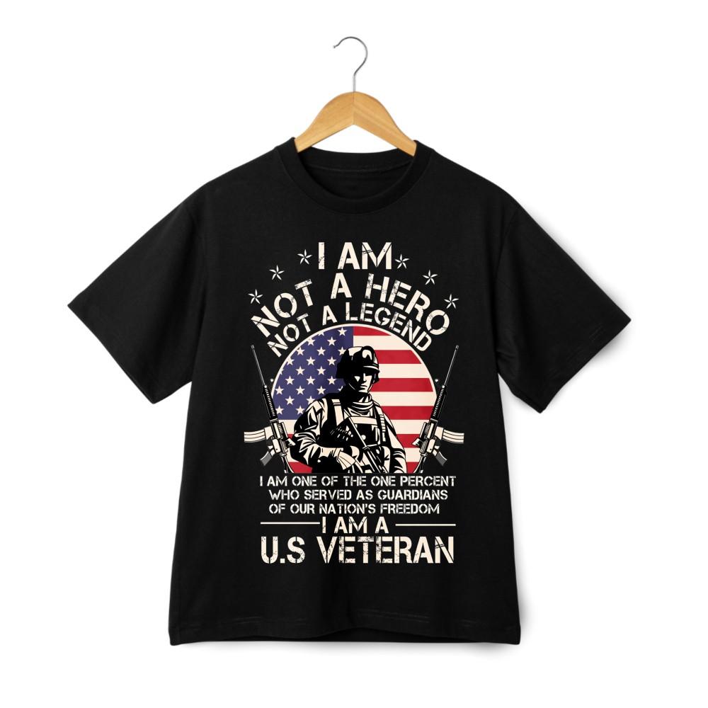 Proud US Veteran T-Shirt Soft Cotton Hero Legend Patriotic American Flag Tee S