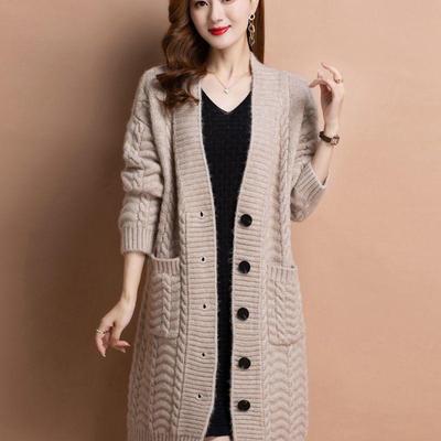 Damen Herbst Literarischer Mittellanger Pullover Damen Einfache Elegante Gestrickte Strickjacke Jacke