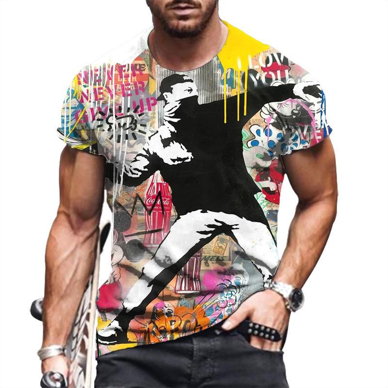Summer Round Neck Anime Cartoon Youth Straight Tube Printed Pullover Shirt Men's T-shirt