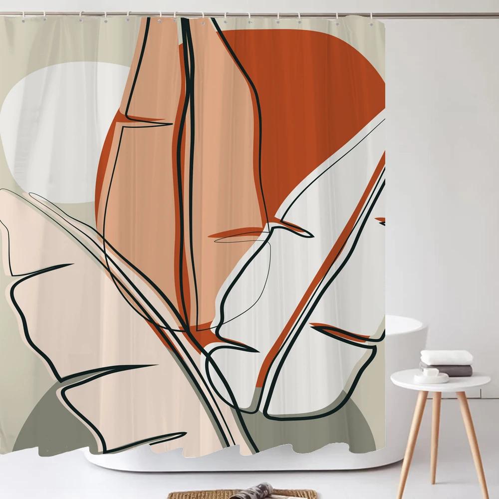 Nordic Wind Art Leaves Shower Curtain Classicl Abstract Colourful Bathroom Curtains Waterproof Fabric Decor Curtain With Hooks