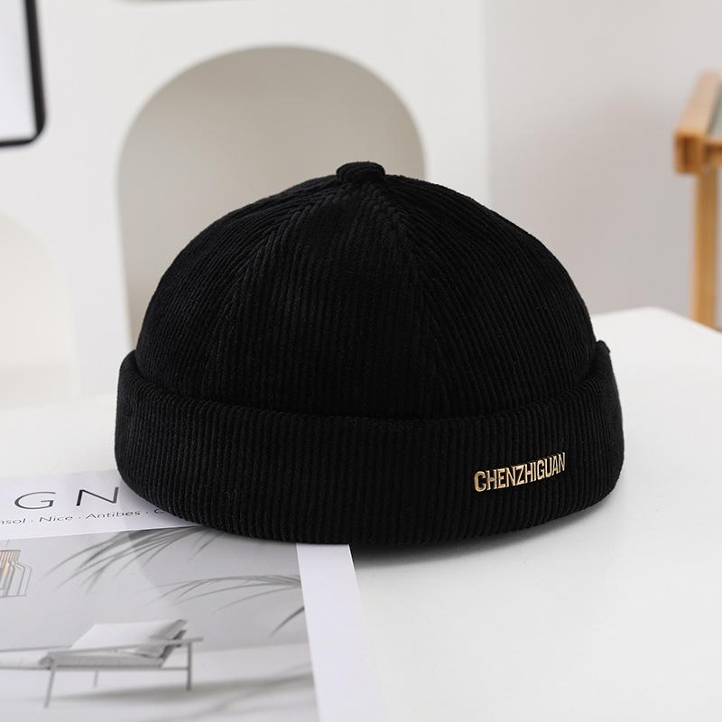 Retro Corduroy Brimless Hat, Autumn and Winter Brimless Thick Hat, Men's and Women's Dome Street Hat