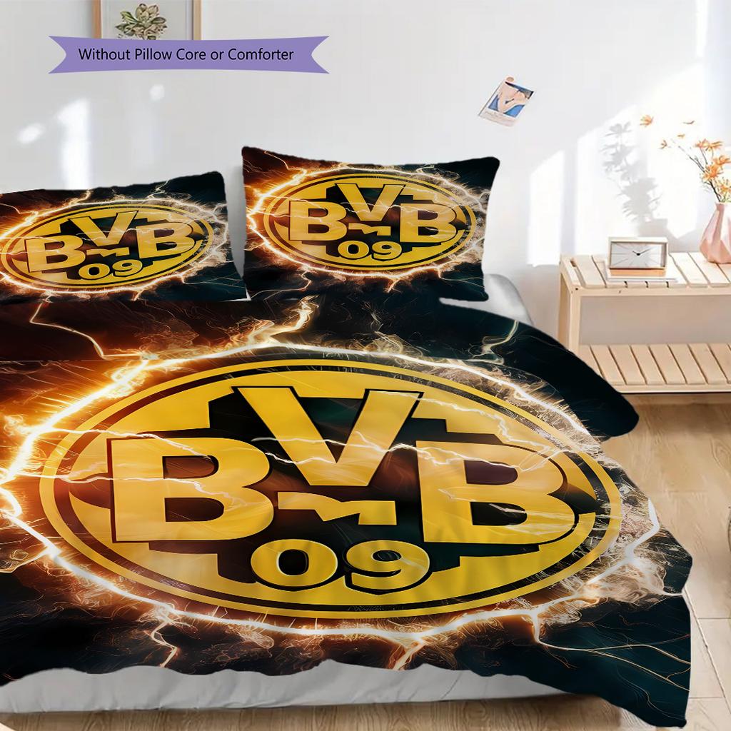 Borussia Dortmund logo Vzor Povlečení Přikrývka Sada Povlak na přikrývku Povlak na polštář Domácí Dekorace Dárek k narozeninám (1 * povlak na peřinu + 2 * povlak na polštář, bez jádra)