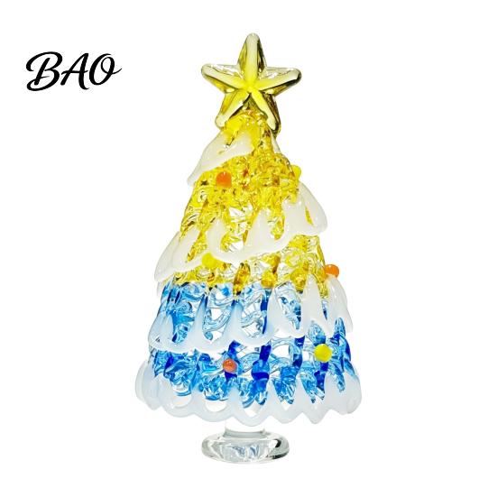 Holiday Desktop Decorations Hand Blown Glass Christmas Tree Figurine, Mini Tabletop Ornaments Xmas Ornament, Handmade Decoration Party Photo Props