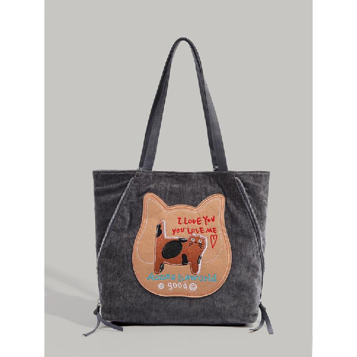 Biscuit Cat Handbag for Women, Autumn Winter 2024 New Trendy College Style Tote Bag, Korean Large Capacity Shoulder Bag Trendy