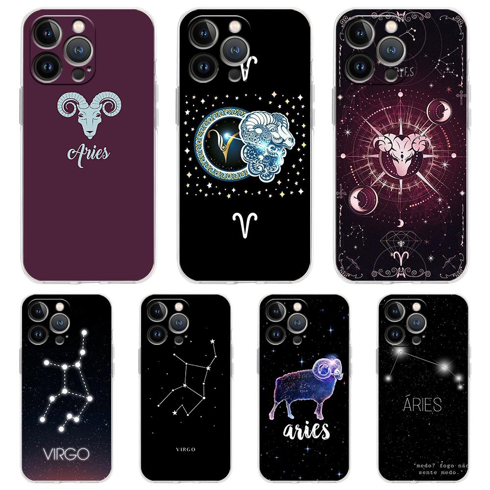 Constellation Virgo Aries Soft Transparent Phone Case for iPhone 16 15 14 13 12 11 Pro Max XR 8 7 Plus XS Max Shockproof Shell
