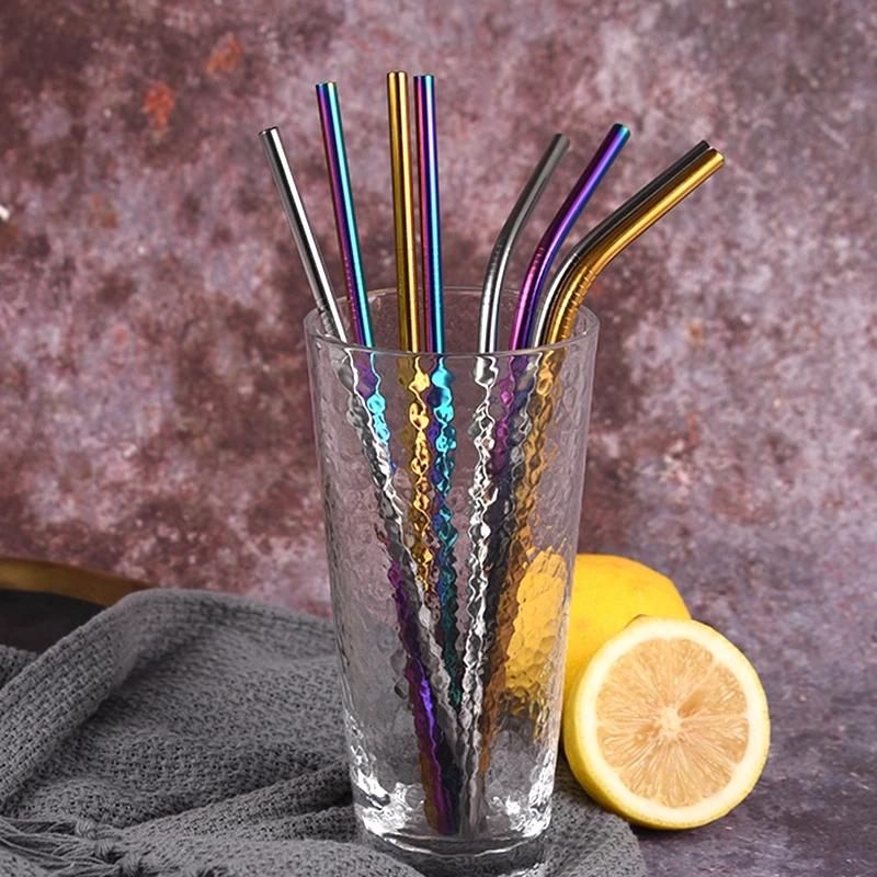 Mixing Color Reusable Metal Drinking Straws 304 Stainless Steel Straw Set with Cleaner Brush Bar Drinkware Party Accessory