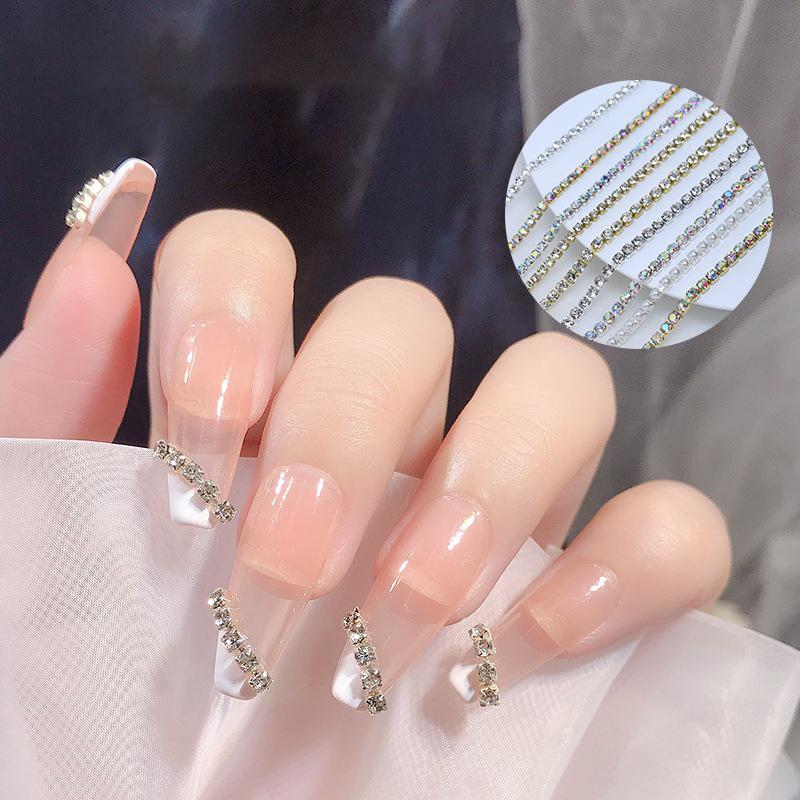 25Cm Long Luxury Crystal Pearl Chain Nail Charms 1.5/2Mm Shining Clear Diamond Nail Art Metal Glass Manicure Crystal Nail Charm