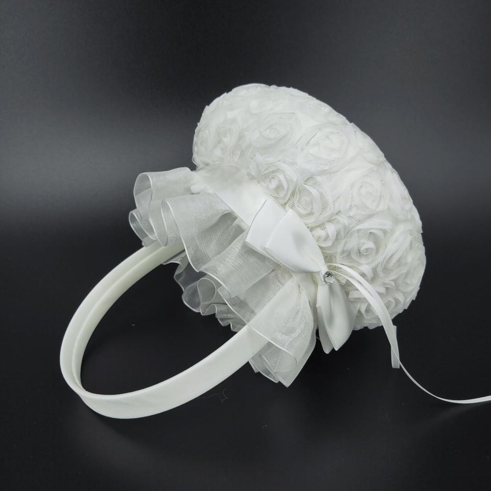 Romantic Flower Pearl Bowknot Basket Flower Basket Wedding Ceremony Party Rose Flower Girl Makeup Basket Party Petals Basket