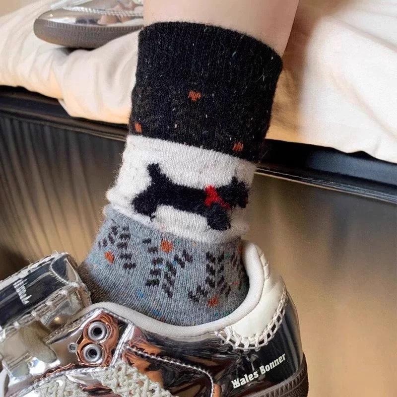 Wool Thermal Socks Mid-Leg Socks Thickened Plush Cute Puppy Winter Stockings