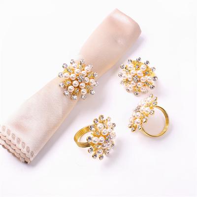 Napkin Rings Alloy Pearl Rhinestones Flower Napkin Buckle Home Wedding Party Dinner Xmas Decor