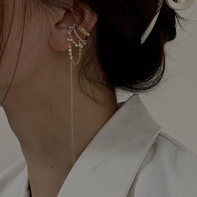 Fashion Retro Elegant Unilateral Gold Color Ear Clips Women Chain Tassel Temperament Earrings Girls Jewelry