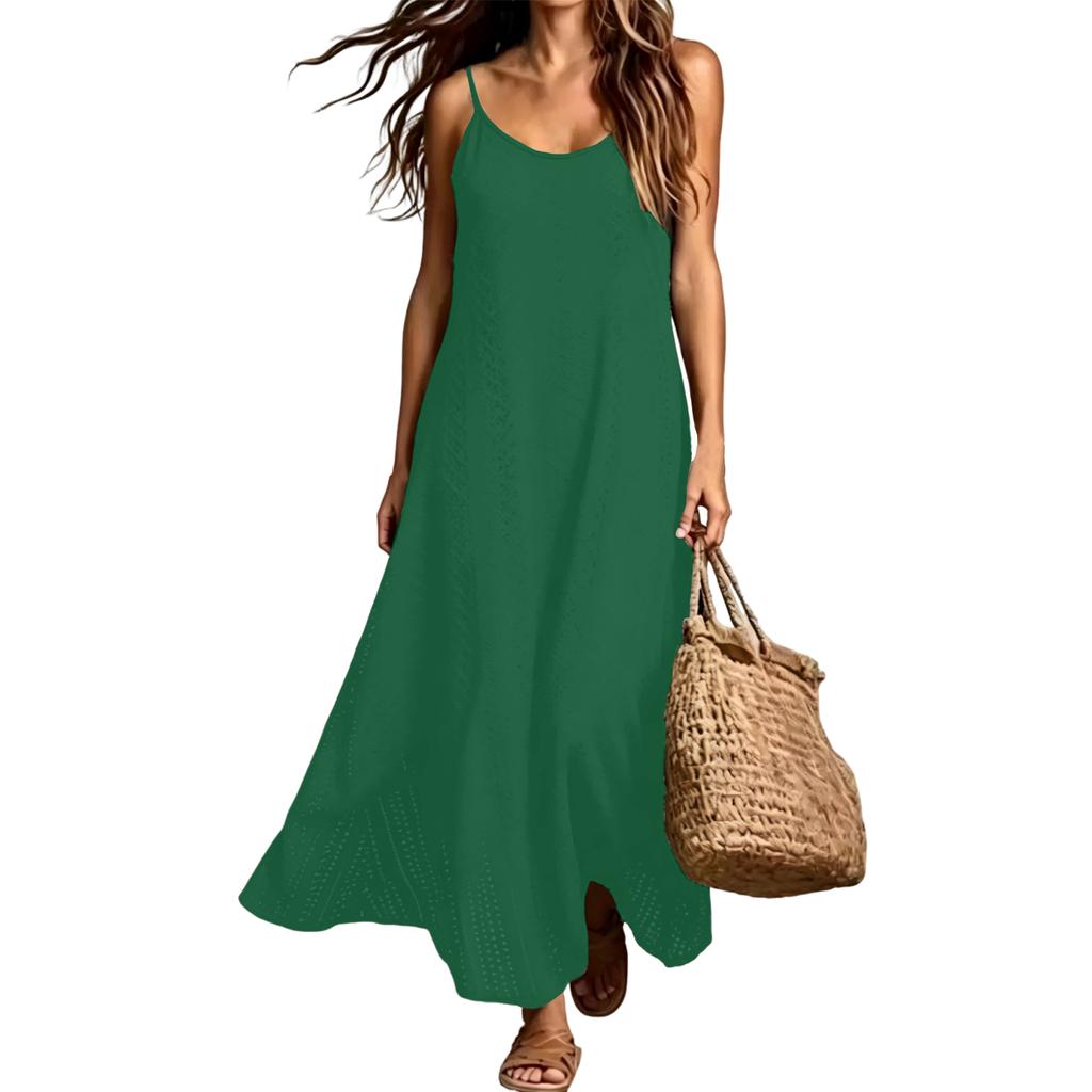 Damen Bohemian Urlaubs-Einfarbig Ärmellos V-Ausschnitt Maxikleid Leicht Lässig Lockerer Schnitt Sommer-Sonnenkleid