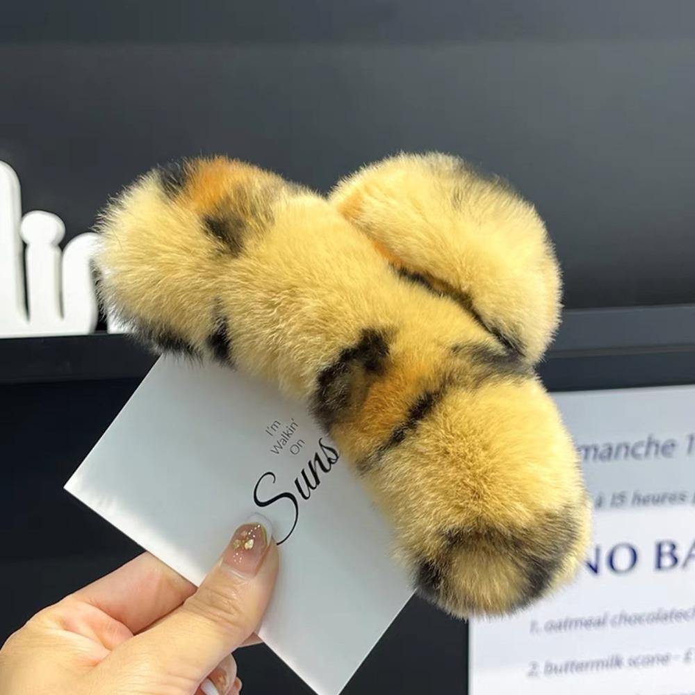 Pure Color Faux Fur Large Hair Clip Leopard Print Winter Hair Accessories Sweet Grasp Clip Girls