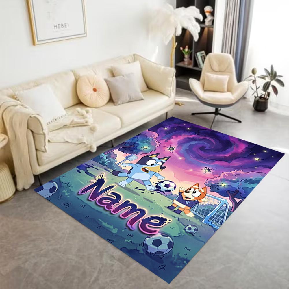 Bluey's Soccer Adventure Personalized Text Area Rug Suitable for Living Rooms Game Room Decorate room Bedrooms Antislip Carpet Anime Office Decor