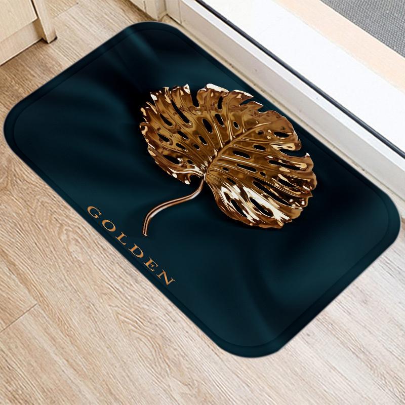 Golden bedruckte Fußmatte für Küche, Bad, Eingangsbereich, Korallensamt, Teppich, Fußmatte, farbenfrohe Fußmatten für den Innenbereich, rutschfester Teppich, Heimdekoration
