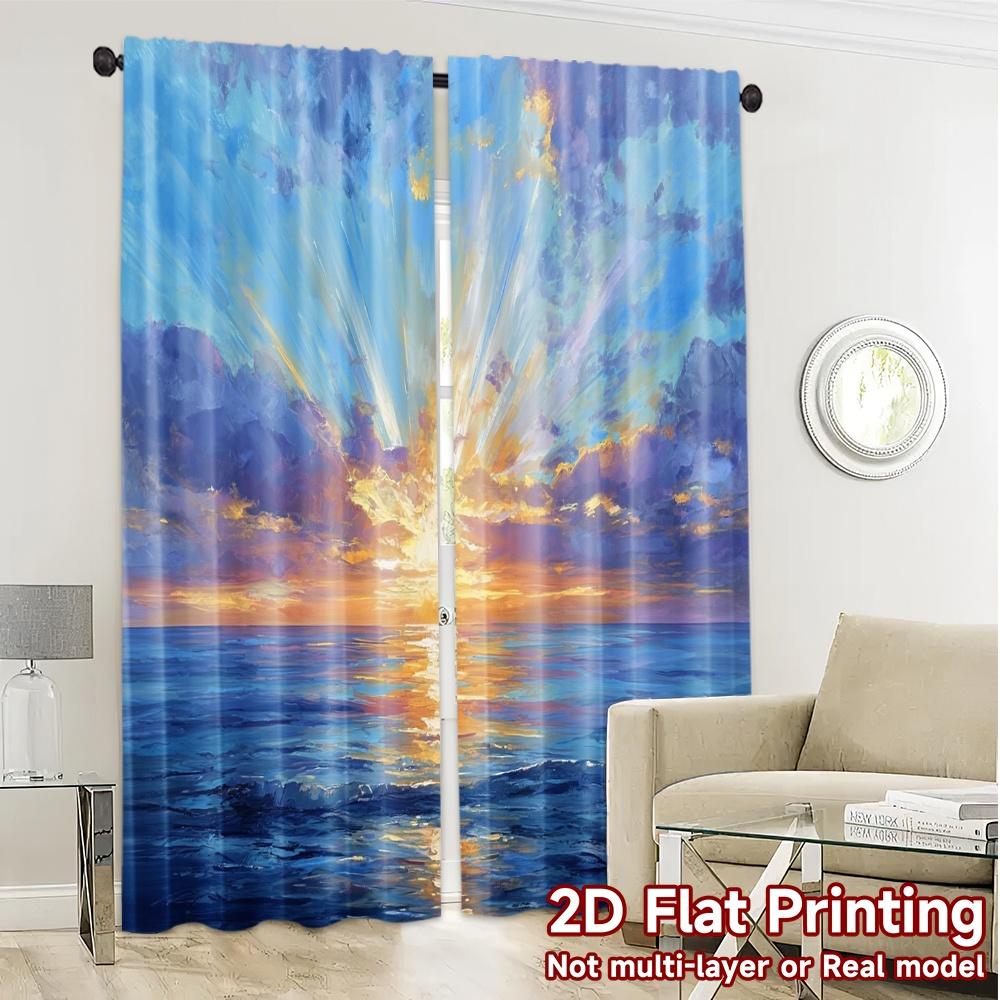 Flat Printing Curtains Without Rod Oceandawn Chic Fabric Thermal Insulation Blackout Set Of 2 Made Polyester