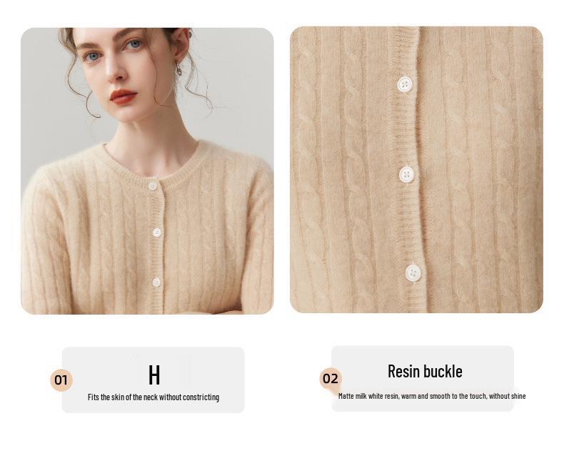 Lekasha Women's 100% Pure Cashmere Seven-Gauge Cardigan: Loose, Fashionable, Versatile Sweater Coat