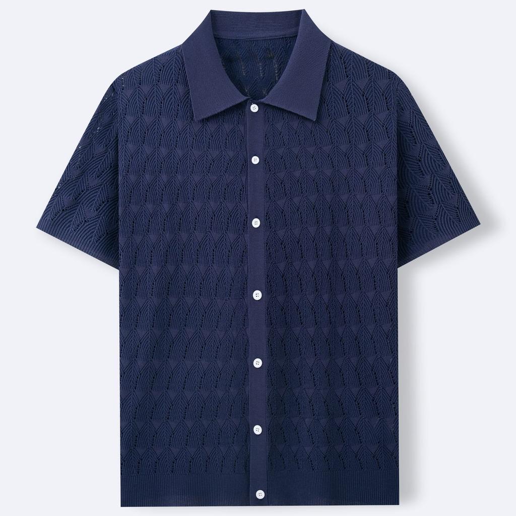 Herren Casual Kurzarmhemden Atmungsaktive Button-Down Poloshirt Tops Strandurlaub Leichte Hemden mit Kragen Sommer Strick Golfhemden für Herren