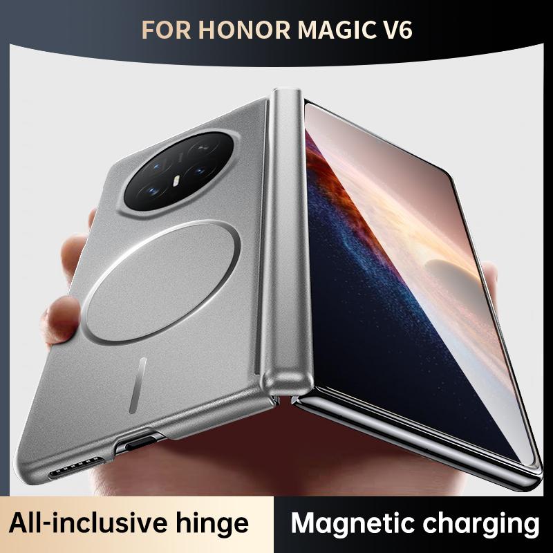 Hinge Protection Magnetic Case For Honor Magic V6 V5 Magsafe Metallic Paint Hard PC Shell Cover For Huawei Honor Magic V6 V5