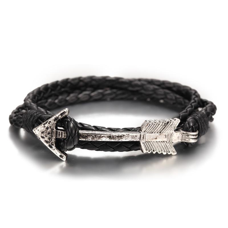 Arrival Multilayer charm leather Vintage Bronze Arrow bracelet anchor bracelet for men women lovers' gift