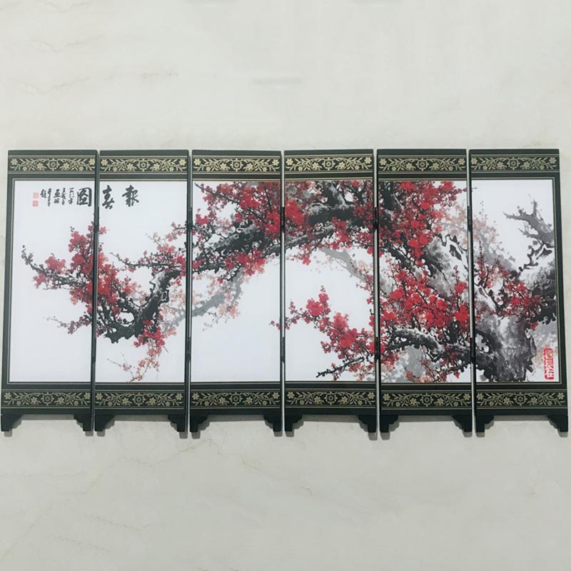 6-Panel Spring Screen Room Divider Wood Folding Partition Business Mini Home Decor 48*24*0.6cm Home Accessories