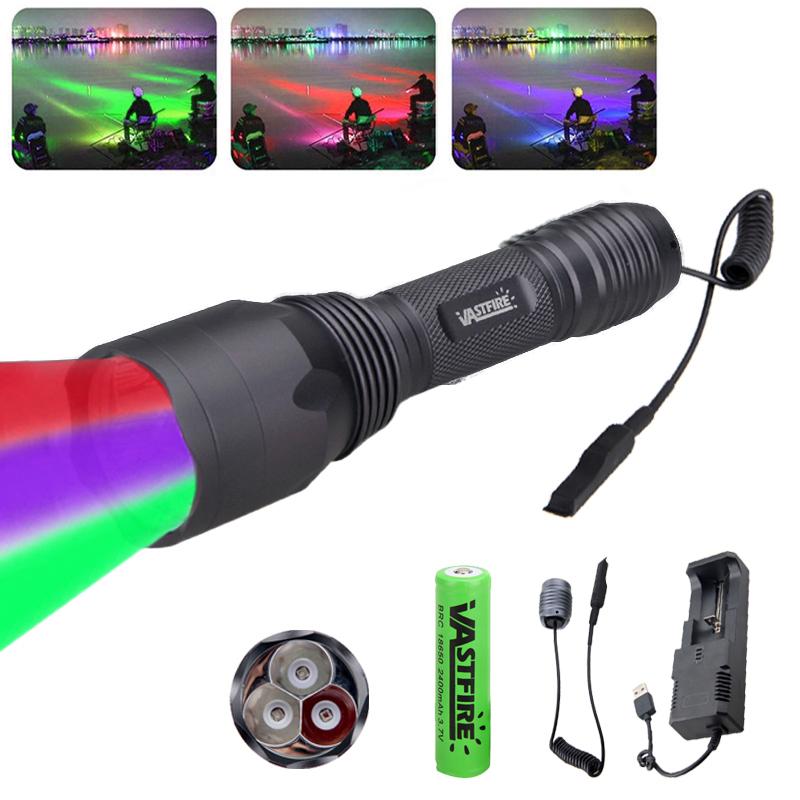 Green/Red Light LED Hunting Flashlight Tactical Zoomable Flashlight Torch 1 Mode Professional Handheld Lamp 20-35mm Rifle Mount