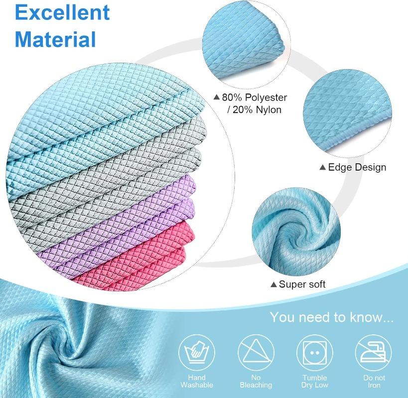 Nanoscale Microfiber Glass Cleaning Cloth Reusable Glass Window Mirror Streak-Free Towel for Home Kitchen Dish Wine Glass Clean