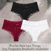 FINETOO 3Pcs Sexy Lace Star Perspective Thongs Panties Women High Waist Breathable Underwear Female Soft Intimates Lingerie 2026