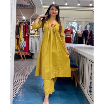 Indische Damen Designer Baumwoll-Kurti Party Wear Oberteil Tunika Kurta Hosen-Set Kleid VSO-1761 c