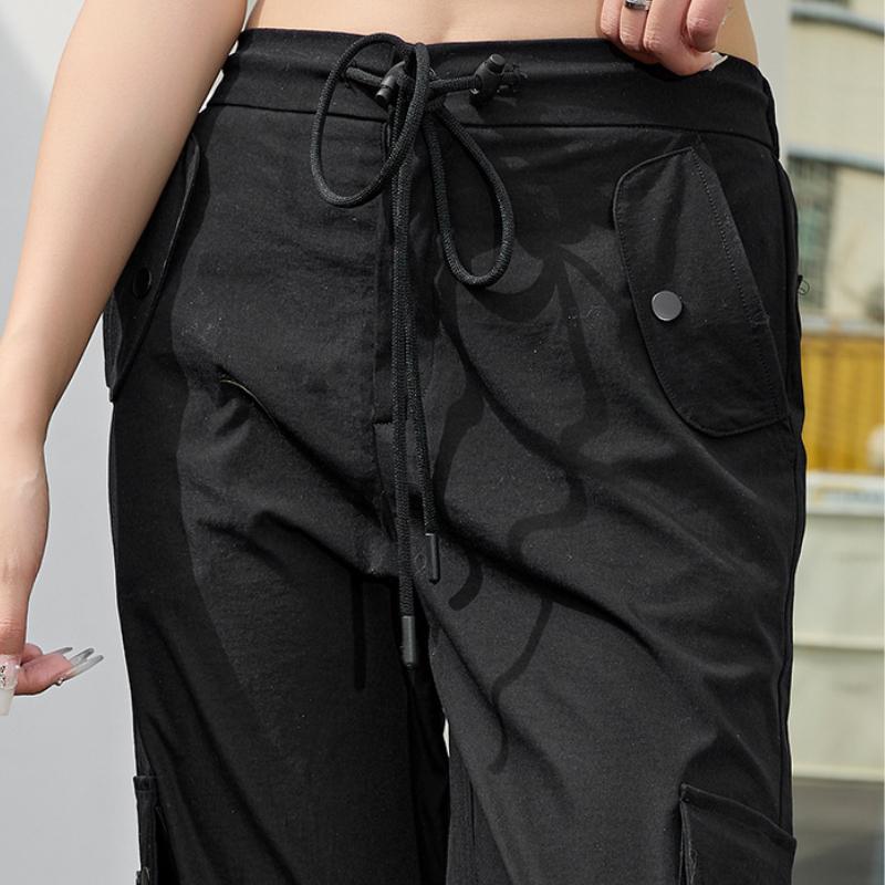 American Overalls Ladies's Summer Thin Section High Waist Wide Leg Quick-drying Sports Pants Straight Paratrooper Pants Ladies