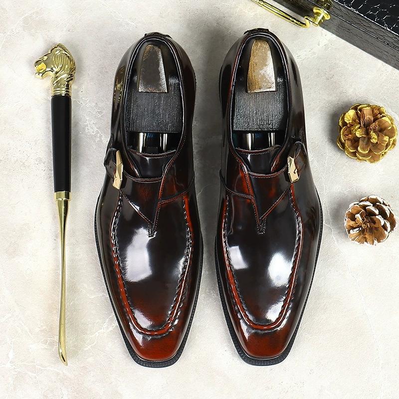 Fashion Luxury Patent Leather Mens Formal Shoes Handmade Buckle Decorated Genuine Leather 2025 Wedding Social Shoes Man