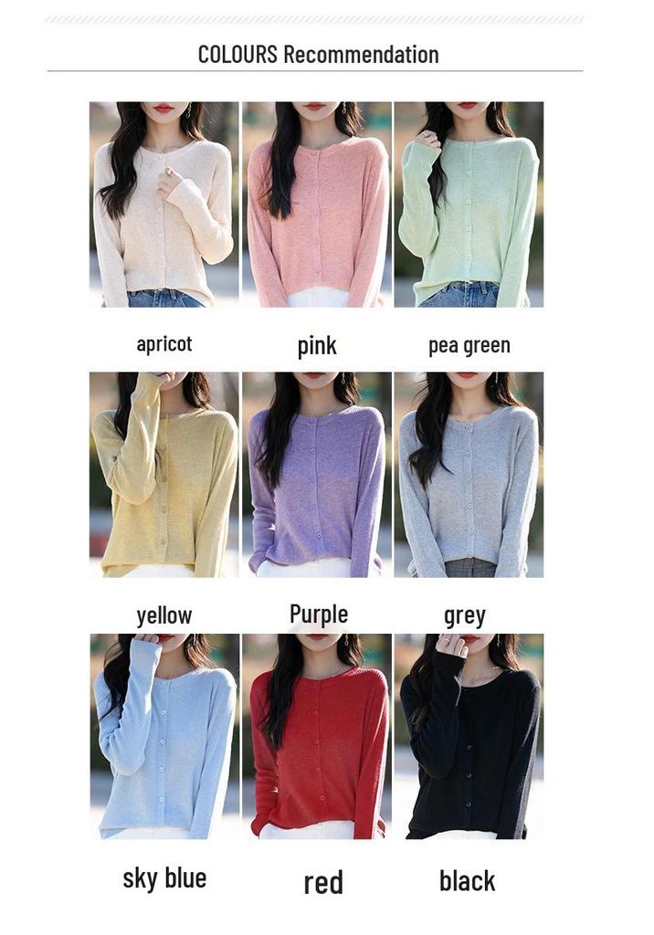 Women's Korean Style Loose Wool Cardigan - Round Neck, Long Sleeve, Spring Outerwear