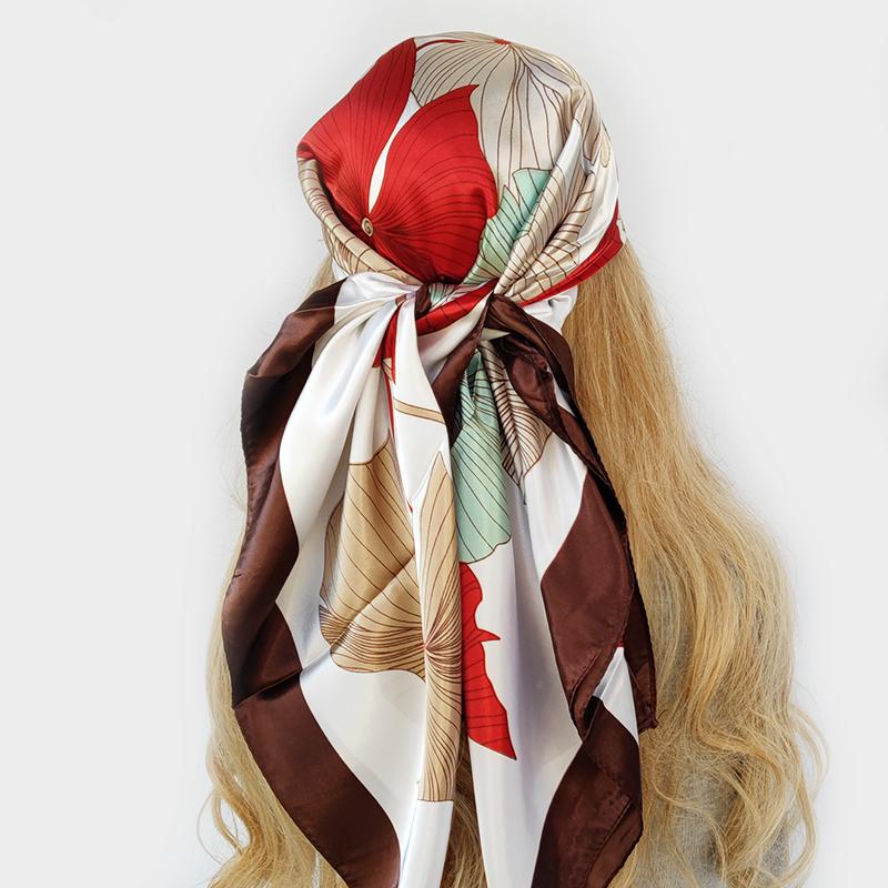 New 90*90cm Retro Brand Women Silk Scarf Bandanna Fashion Bohemian Pattern Square Hijab Lady Wrap Headband foulard muffler